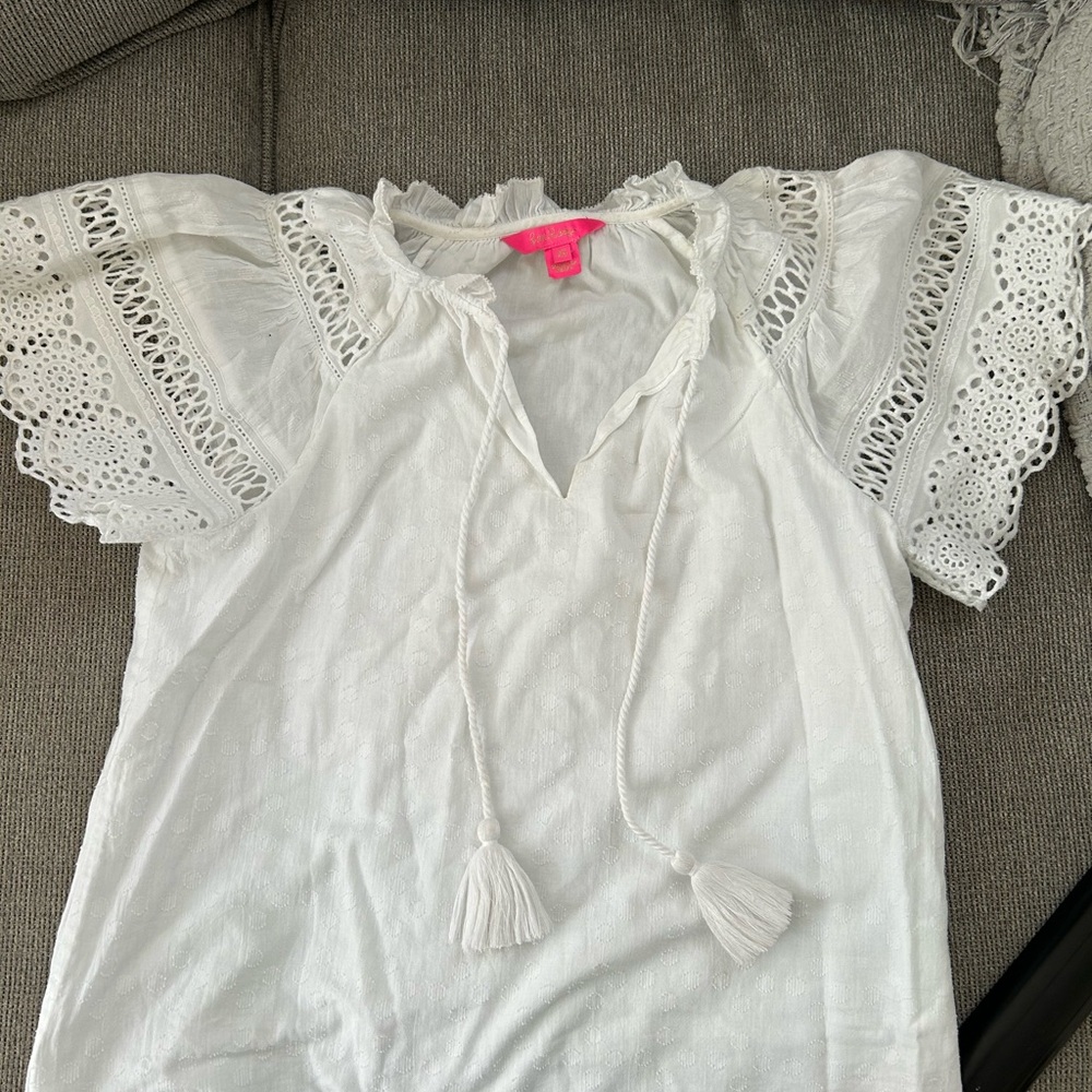 White Lace Trim Women's Top